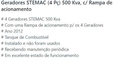 Geradores de energia stemac 500 2000 kva 100 hrs m