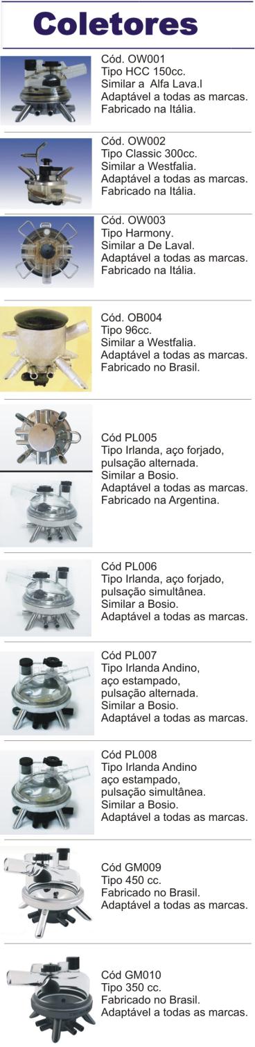 Coletores de leite (completos) - vários modelos