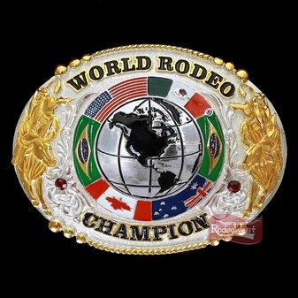 Fivela sumetal world rodeo champion banhada dourad