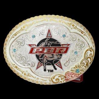 Fivela pbr c/ banho dourado/ prata e strass azul