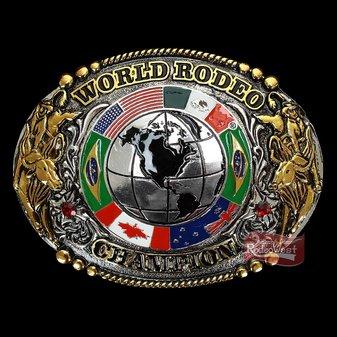 Fivela sumetal world rodeo champion c/ fundo negro