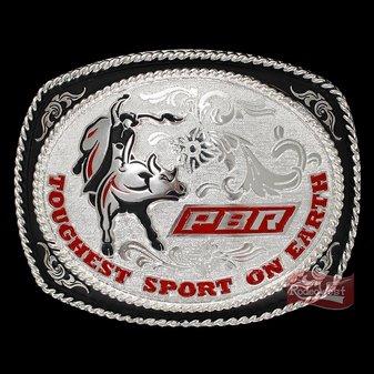 Fivela pbr toughest sport on ear c/ banho prata
