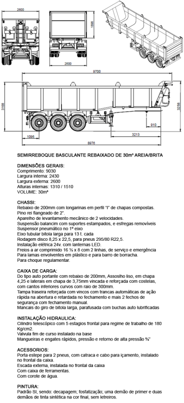 Semirreboque basculante 3 eixos 30m3