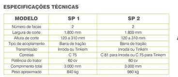 Rocadeiras de arrasto com tomada de forca sp1800tf